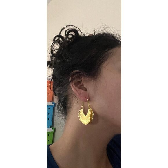 Big gold hoops vintage style gold earring chunky gold geometric gold earring - Picture 1 of 8